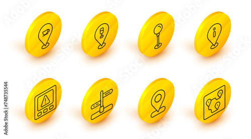 Set line Route location, Location, Road traffic sign, Gps device error, with information, Push pin, Alcohol beer bar and coffee cup icon. Vector
