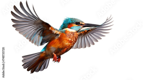 Lively Kingfisher in Flight on white background