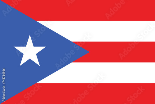 Close-up of blue, white and red national flag of country of Puerto Rico with white star. Illustration made March 1st, 2024, Zurich, Switzerland.
