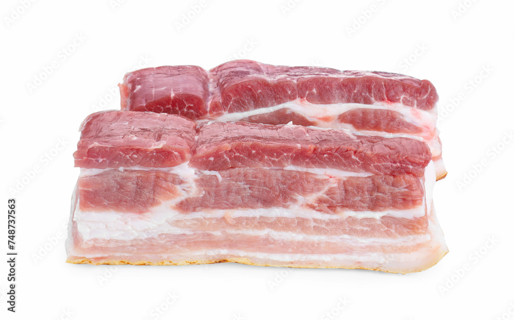 Pieces of raw pork belly isolated on white Pieces of raw pork belly isolated on white