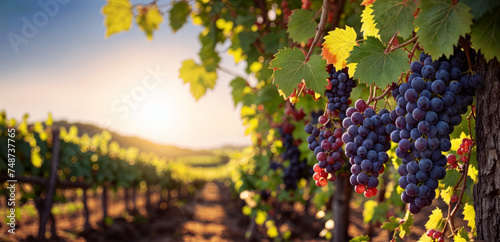 Beautiful landscape with vineyard and grapes