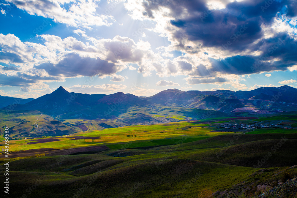 Dramatic Sunrays Over Verdant Valleys of West Azerbaijan Province, Iran