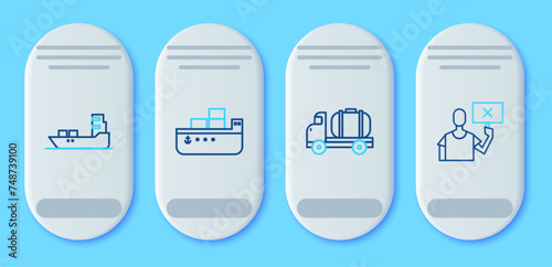 Set line Oil tanker ship, Tanker truck, and Nature saving protest icon. Vector