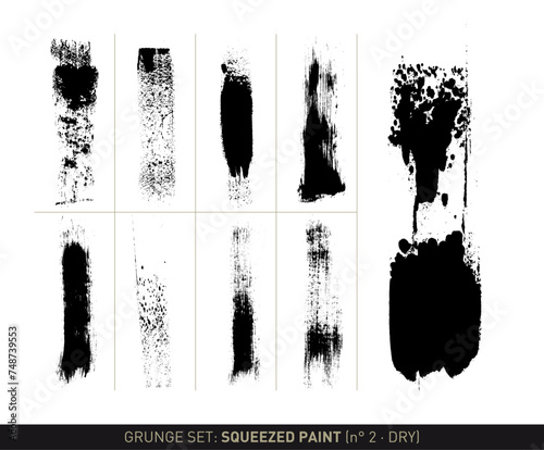 Grunge set: Dry squeezed paint in black and white vectorized