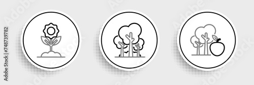 Set line Tree with apple, Flower and Trees icon. Vector