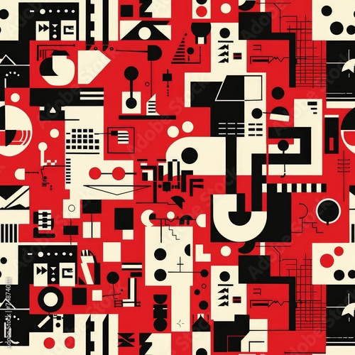 Seamless Red  Black and White Abstract Pattern. Fabric Pattern. Pattern Tile and Swatch