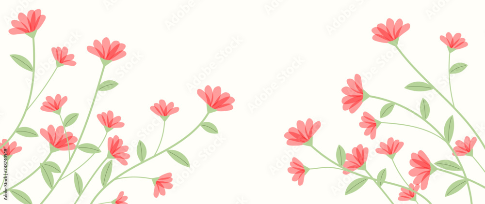 Floral botanical art vector illustration. Hand painted botanical flowers, leaves. Design for wallpaper, posters, banners, cards, print, web and packaging.