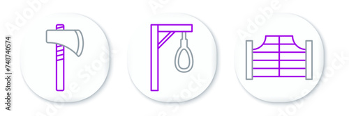 Set line Saloon door, Tomahawk axe and Gallows icon. Vector
