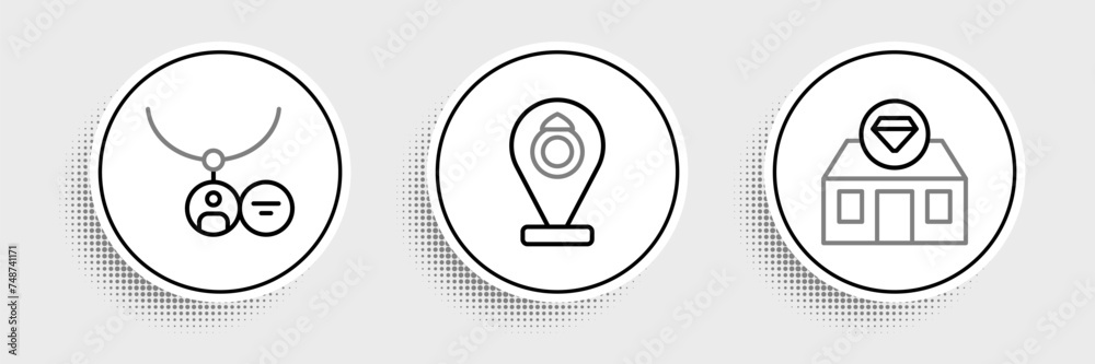 Set line Jewelry store, Locket on necklace and icon. Vector Set line Jewelry store, Locket on necklace and icon. Vector