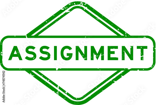 Grunge green assignment word rubber seal stamp on white background
