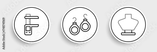 Set line Necklace on mannequin, Calliper or caliper and scale and Earrings icon. Vector