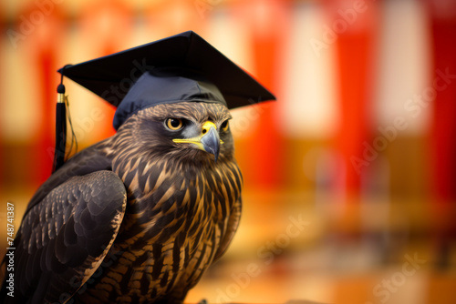 Hawk Wearing Graduation Cap Concept.