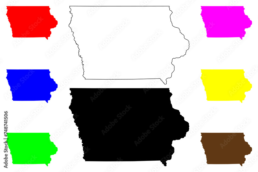 State of Iowa (United States of America, USA or U.S.A.) silhouette and outline map, Ayúhwa