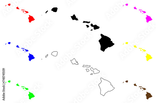 State of Hawaii (United States of America, USA or U.S.A.) silhouette and outline map, Moku‘aina o Hawai‘i photo