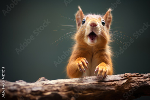 Squirrel Shouting on Tree Branch. © Fukume