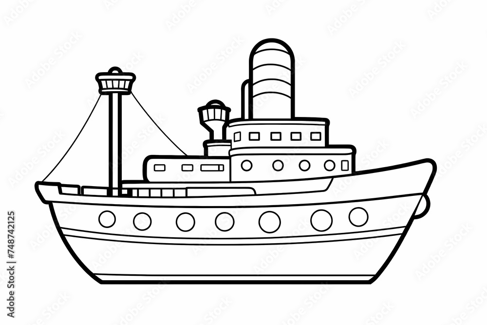 Whimsical and engaging ship coloring book illustration, offering children and adults alike a creative and enjoyable maritime coloring experience.