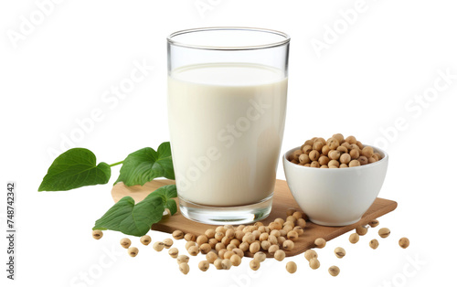 A glass of milk sits beside a bowl filled with chickpeas, showcasing a nutritious and balanced meal option. white milk and tan chickpeas adds visual interest to the simple composition.