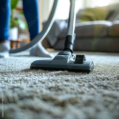 Vacuum Cleaner in Use on Carpet 