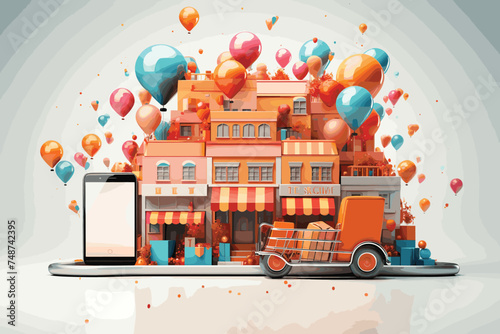 3d city street with car and mountains