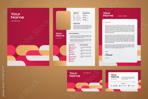 Set of elegant modern stationary cv or resume cover letter and business card template