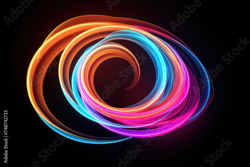 Abstract blue neon background with circles. Radial neon background with light effects.