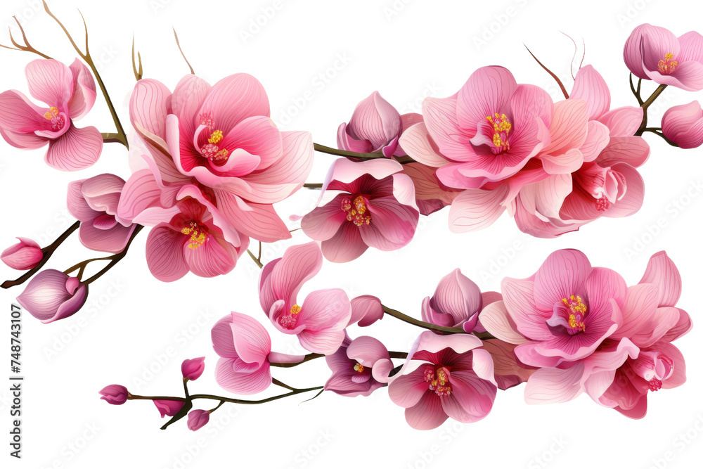 Set of Vibrant Orchid Flower Branches on transparent background
