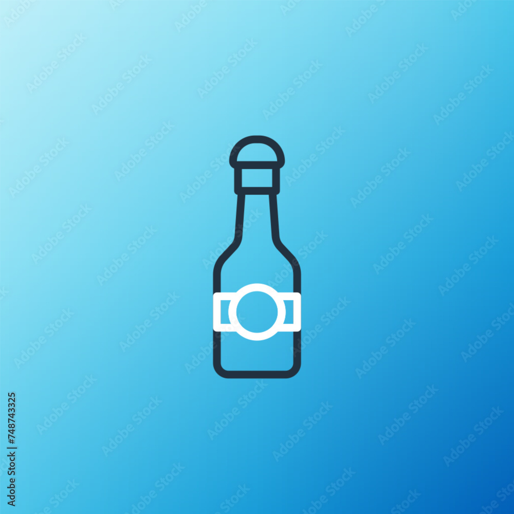 Line Champagne bottle icon isolated on blue background. Merry Christmas and Happy New Year. Colorful outline concept. Vector Line Champagne bottle icon isolated on blue background. Merry Christmas and Happy New Year. Colorful outline concept. Vector