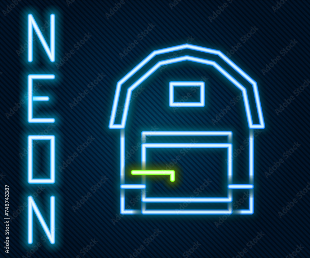 Glowing neon line Farm house icon isolated on black background. Colorful outline concept. Vector Glowing neon line Farm house icon isolated on black background. Colorful outline concept. Vector