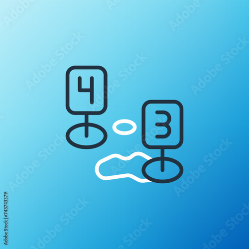 Line Marker of crime scene icon isolated on blue background. Colorful outline concept. Vector