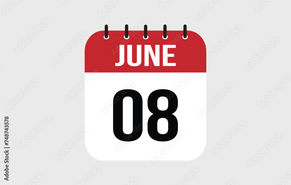 8 June Calendar. June Calendar Vector Illustration. 8 June Calendar. June Calendar Vector Illustration.
