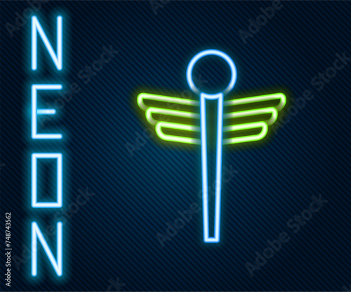 Glowing neon line Caduceus snake medical symbol icon isolated on black background. Medicine and health care. Emblem for drugstore or medicine, pharmacy. Colorful outline concept. Vector