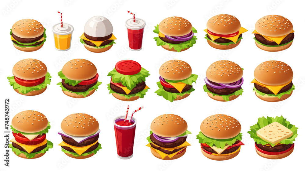 Set of burger on isolated on transparent png background. Generative ai
Set of burger on isolated on transparent png background. Generative ai