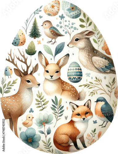 Woodland Animals Easter Eggs Clipart, Painted Easter Egg, Easter Eggs Png, Watercolor Clipart, Painted Eggs, Happy Easter