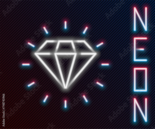 Glowing neon line Diamond icon isolated on black background. Jewelry symbol. Gem stone. Colorful outline concept. Vector