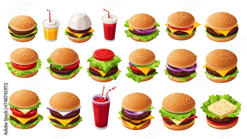 Set of burger on isolated on transparent png background. Generative ai 