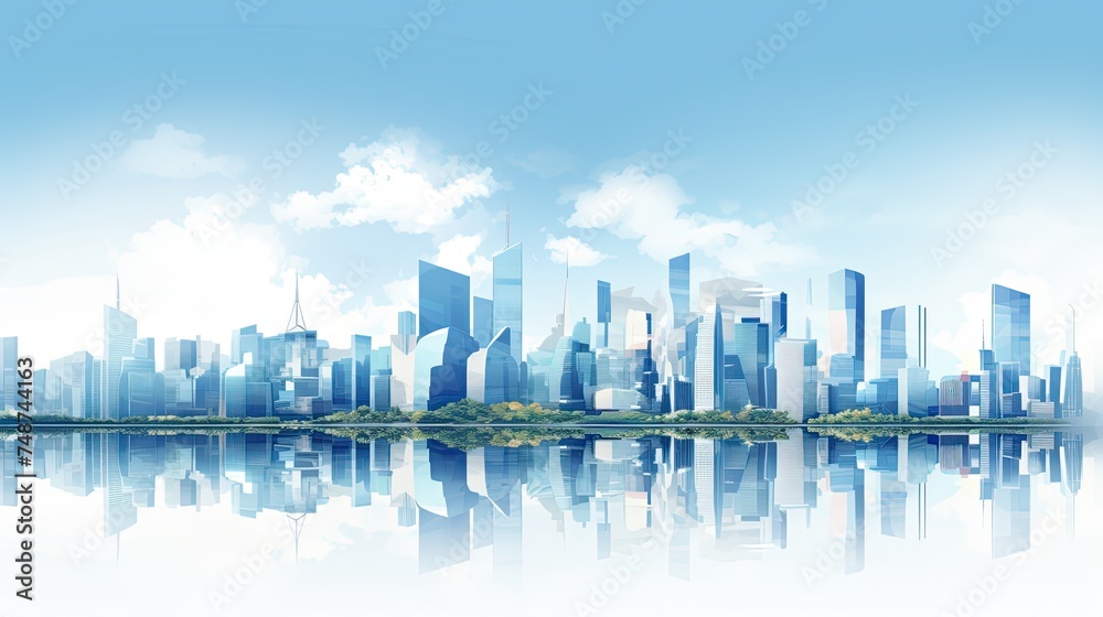 Fototapeta premium Panoramic Modern Cityscape at Dusk with Skyscrapers and Buildings