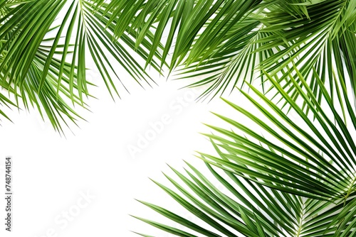Palm Tree Leaves on White Background for Tropical Nature Concepts. Green Palm Fronds Layout for Summer and Plant-Themed Designs