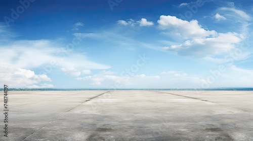 Panoramic View of Empty Tarmac Road and Mountain Background - Bright and Colorful Asphalt with Blue Sky and Clouds