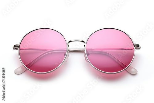 Retro Pink Shades Sunglasses: A Fashionable and Bright Eyewear Accessory Isolated on White Background