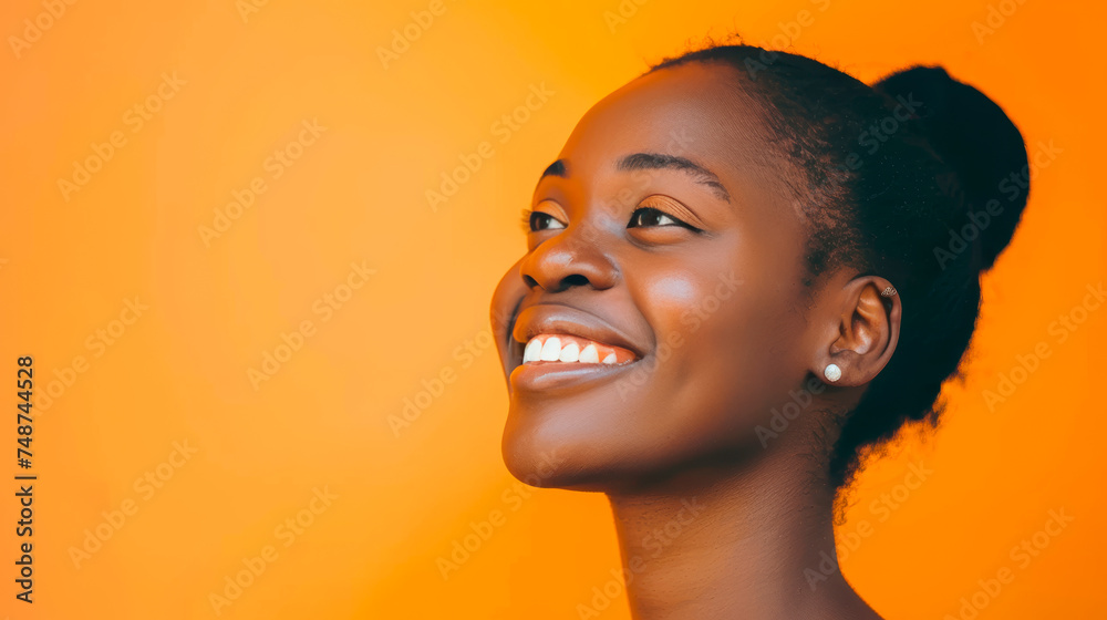 Portrait of a smiling African American girl on an isolated orange background. Portrait of a smiling African American girl on an isolated orange background.