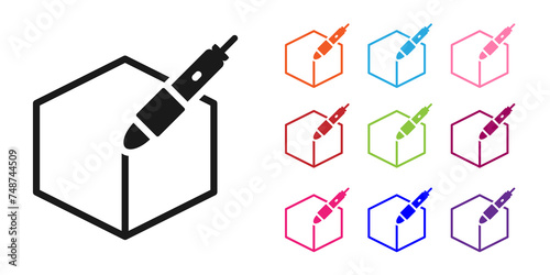 Black 3d pen tool icon isolated on white background. Set icons colorful. Vector