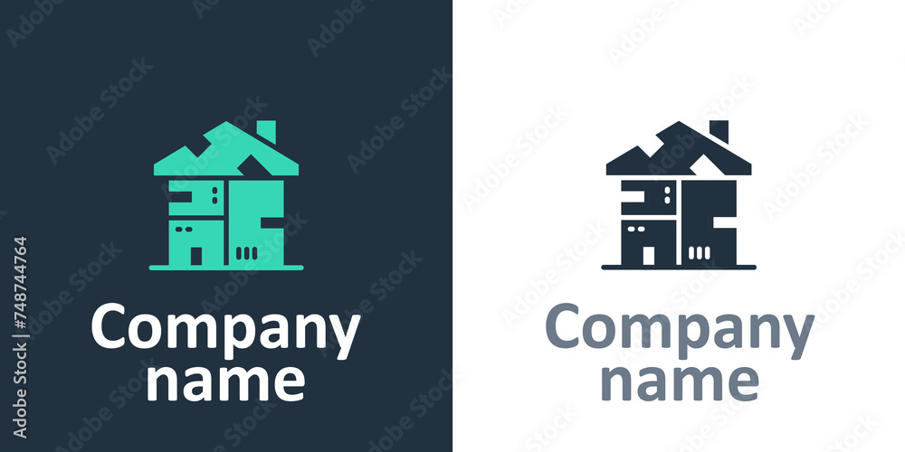 Logotype Homeless cardboard house icon isolated on white background. Logo design template element. Vector