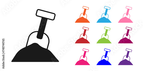 Black Sandbox with sand and shovel icon isolated on white background. Set icons colorful. Vector