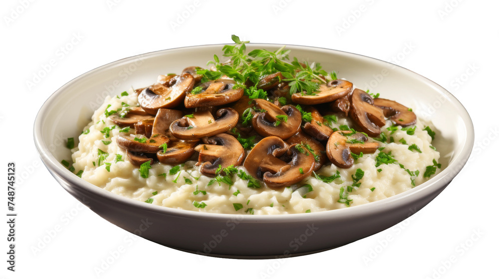 Parmesan Mushroom Risotto Aromatic Savory Delight on white background