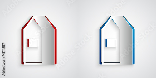 Paper cut Paper package for milk icon isolated on grey background. Milk packet sign. Paper art style. Vector