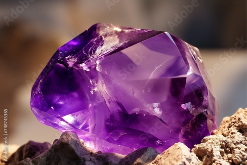 It is a clear and transparent purple gem, an amethyst symbol of peace and integrity. generative ai