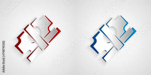 Paper cut Stacks paper money cash icon isolated on grey background. Money banknotes stacks. Bill currency. Paper art style. Vector