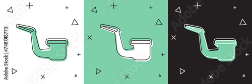 Set Smoking pipe with smoke icon isolated on white and green, black background. Tobacco pipe. Vector