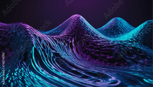 Deep purple and electric blue holographic gradient neon wave with liquid ripples.