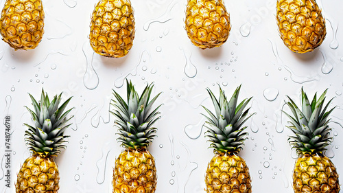 Pineapple elegance: an illustration featuring whole fruit and slices on a pristine white canvas.